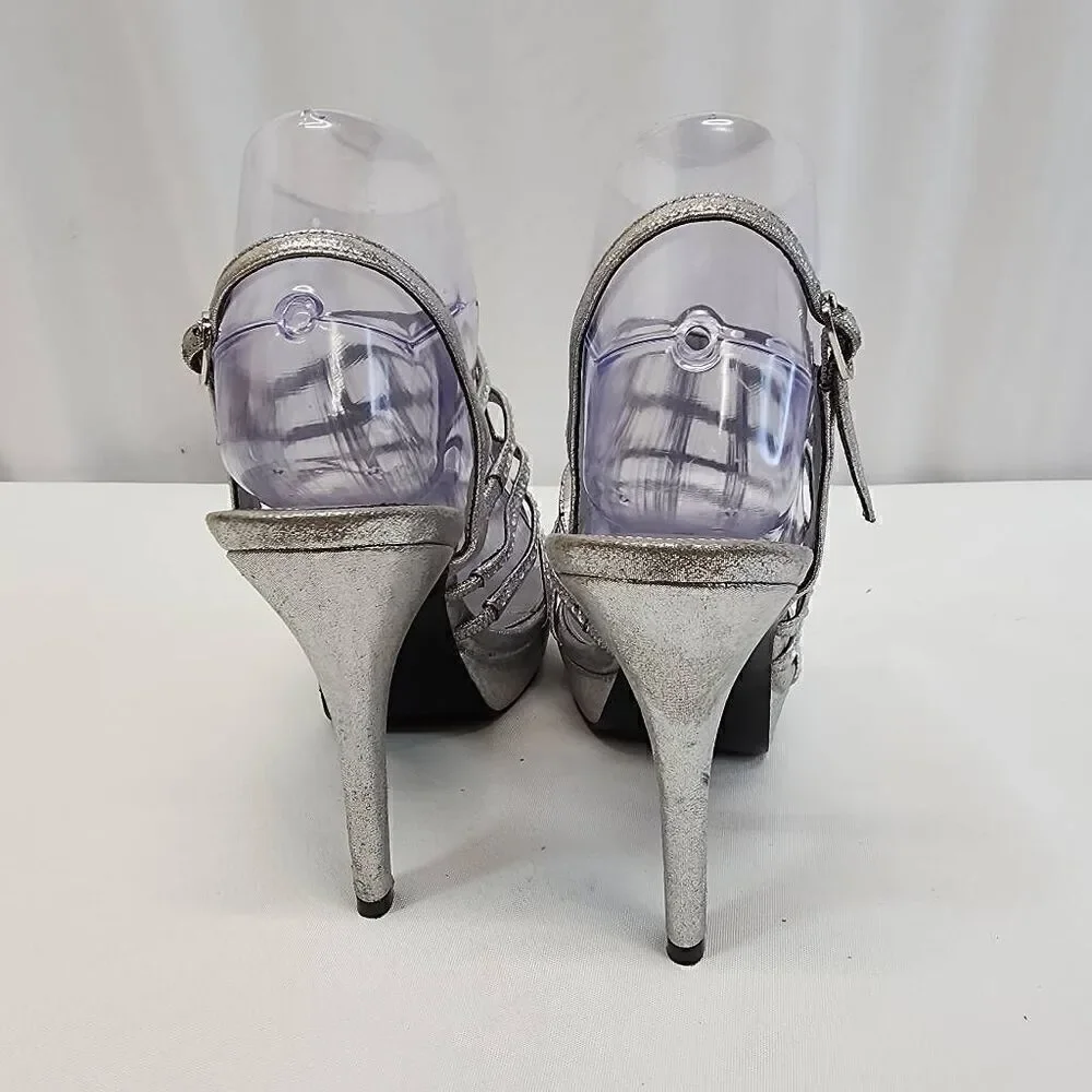Adrianna Papell Boutique Size 8 Marla Silver Metallic Rhinestone High Heel Sanda - Picture 4 of 10